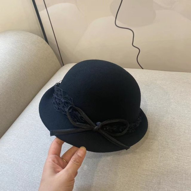 LinYooLi French High-End Lace Mesh Wool Top Hat For Women In Autumn And Winter, British Style Fisherman Hat, Retro And Elegant Small Basin Hat