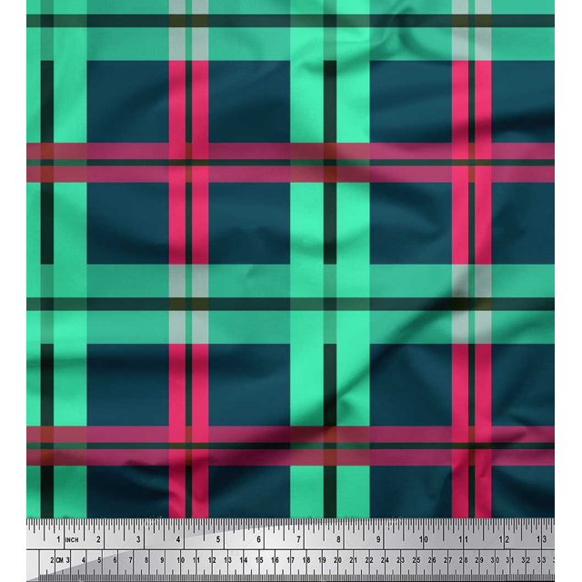 Soimoi Cotton Duck Fabric Check Check Printed Fabric 1 Yard 42 Inch Wide