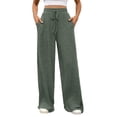 thumbnail image 2 of Ailaofu Womens Ribbed Wide Leg Lounge Pants with Pockets Casual Relaxed Comfy Loose Soft Knit Pajama Pants with Drawstring, 2 of 7