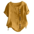 thumbnail image 1 of CEHVOM Women's Fashion Summer Round Neck Leisure Short Sleeve Solid Buttons Tops, 1 of 7