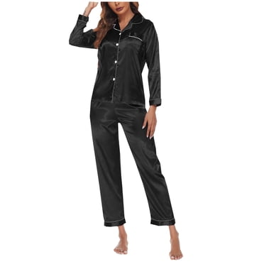 Besolor Ensemble de Pyjama en Soie pour Femmes à Manches Longues, Ensembles de Pyjama en Satin pour Dames, Pyjama Boutonné, Deux Pièces, Tenue de Nuit et de Détente
