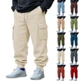 thumbnail image 1 of Yuyuzo Mens Cargo Sweatpants Causal Drawstring Workout Joggers Fleece Solid Color Athletic Pants with Pockets, 1 of 7