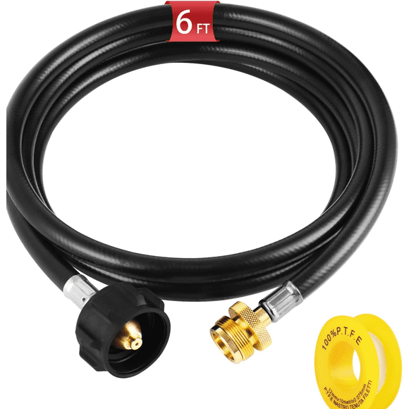 YSTIANN Propane Tank Adapter Hose with 1 lb to 20 lb Converter, 6FT Replacement for Camping Heaters & Outdoor Cooking, Black AZ78-1014