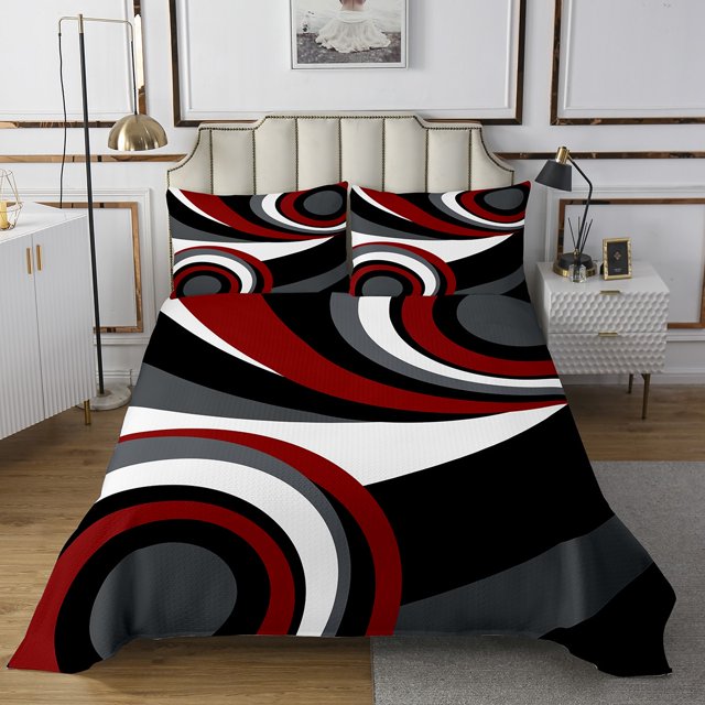 Erosebridal Ensembles de Courtepointe Blanc Noir Rouge Gris pour Lit Simple, Ensemble de Lit à Carrés Géométriques, Décor de Chambre Moderne 2 Pcs
