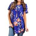 thumbnail image 1 of Women Round Neck Short Sleeve Floral Print Asymmetric Hem Shirt, 1 of 2