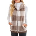 thumbnail image 1 of IROINID Débardeurs de Course pour Femmes, Cardigans Patchwork à Carreaux pour Femmes à devant Ouvert Sans Manches Cardigan Manteau en Peluche Hauts Brun m, 1 of 5