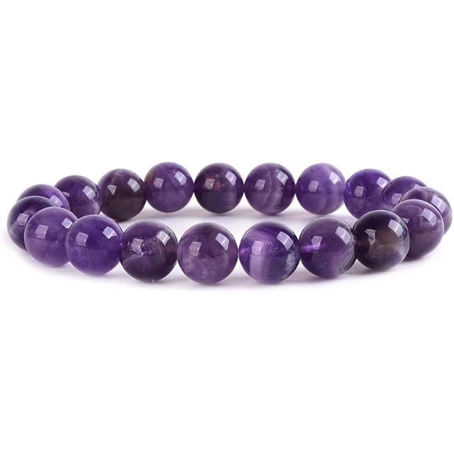 Natural African Amethyst Gemstone 10mm Round Beads Stretch Bracelet 7 Inch Unisex