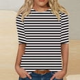 thumbnail image 2 of Enjoytime Blouses Grande Taille pour Femmes à Rayures Col Ras du Cou Manches Mi-Longues Chemises Décontractées Hauts de Travail de Bureau, 2 of 5