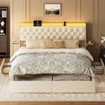 thumbnail image 3 of GUNAITO Cadre de Lit Grand Format avec 4 Tiroirs de Rangement, Lit Rembourré en Velours avec DEL et Ports USB, Tête de Lit Moderne à Ailes avec Tablette de Rangement de Chevet, Beige, 3 of 11