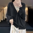 thumbnail image 4 of Womens Button Down Knit Cardigans Long Sleeve V Neck Casual Cardigan Sweaters Light Weight Loose Lounge Wear Fall Black, L, 4 of 5