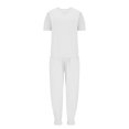 thumbnail image 4 of Mikilon Ensemble Stylé pour Femmes 2 Pcs Mode Col Rond Couleur Unie T-Shirt à Manches Courtes + Pantalon Ample à Poches Ensemble Blanc G, 4 of 6