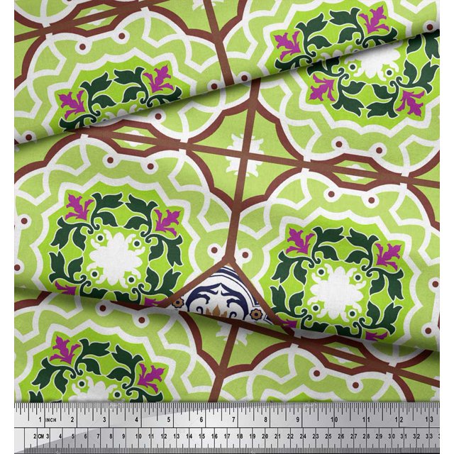 Soimoi Moss Georgette Fabric Tiles Moroccan Print Fabric by the Yard 42 Inch Wide