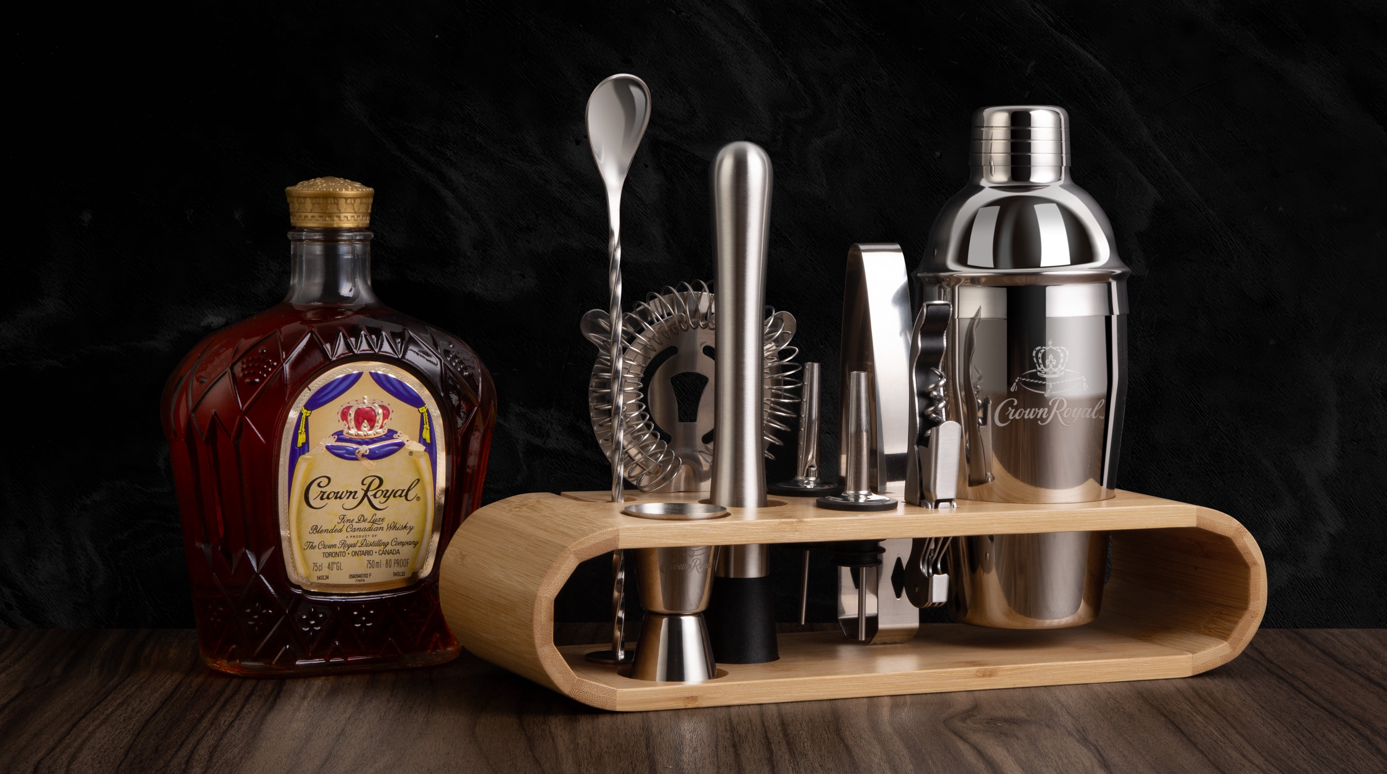Crown Royal 10 Piece Stainless Steel Bar Tools Set With Bamboo