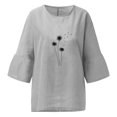 thumbnail image 3 of Hauts d'Été pour Femmes 2023 Mode Femmes Été Imprimé Manches Trois Quarts Coupe Régulière Col Rond Haut Bohème T-Shirt Grande Taille pour Femmes, 3 of 4