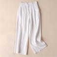 thumbnail image 2 of Timegard Womens Lounge Pants Wide Leg Cotton Linen Elastic Waisted Button Loose 3/4 Pants with Pockets, 2 of 4