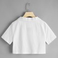 thumbnail image 3 of XZNGL Women Solid V-neck Loose Shirt Button Front Tartan Short Blouse Crop Tops, 3 of 6