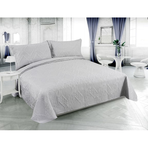 Marina Décoration Literie ultra douce avec couvre-lit en relief Pinsonic, couleur argent, pour l'été