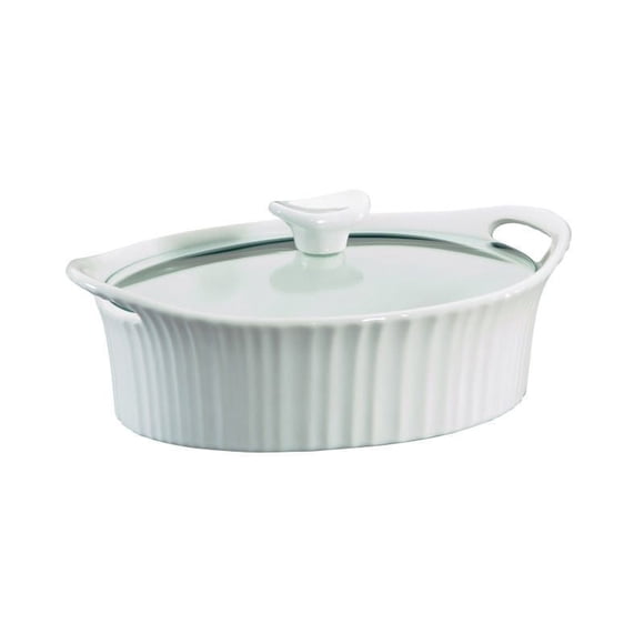 Corningware French White 1.5 Qt (1.4 l) Oval Casserole with Glass Cover with Quiet-Close Lid