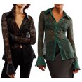 thumbnail image 4 of Gupgi Chemises en Dentelle pour Femmes Blouse en Maille Transparente Slim Manches Longues Col Rabattu, 4 of 8