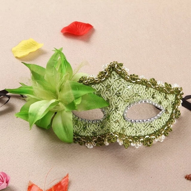 Girl Lady Princess Rhinestone Lace Flower Side Mask for Halloween Wedding Party Birthday Club Bar Carnival Stage Performance(Green)