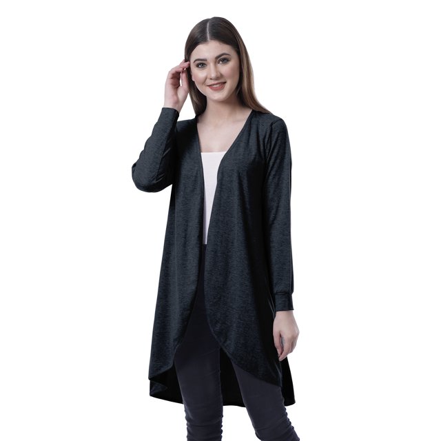 Moomaya Cardigan d'Été Long en Coton pour Femmes à Manches Longues, Style Hi-Lo, Ourlet Arrondi