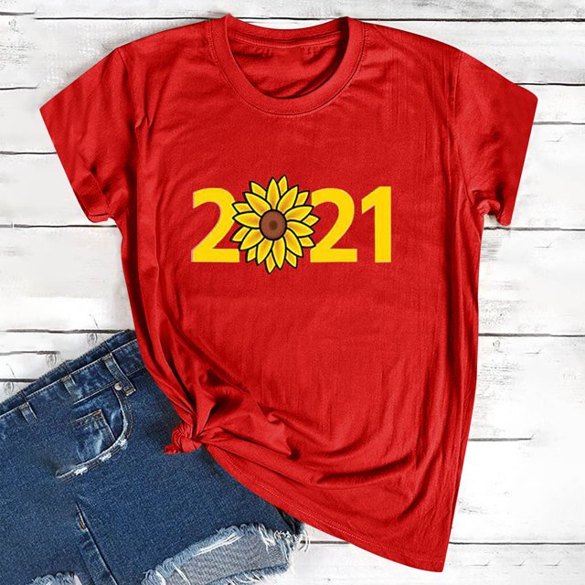 T-Shirts d'Été pour Femmes Grande Taille en Liquidation Mode Femme Manches Courtes Col Rond T-shirt 2021 Haut Imprimé T-shirt Col en V Femme en Liquidation