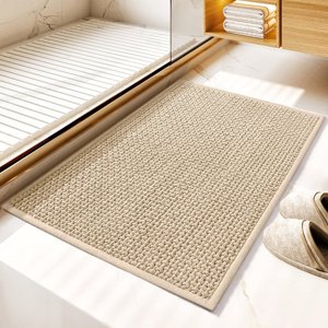 GRANNY SAYS Tapis de salle de bain Beige, Tapis de bain absorbants pour salle de bains, 16"x 24", Chenille Tapis de salle de bain, Petits Rugs de bain non glissable Lavable, Quick Dry Tapis de bain mince pour baignoire et douche