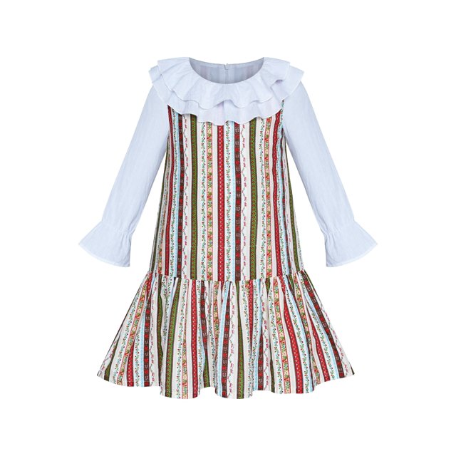 Robe Fille Col Blanc Rentrée Scolaire Coton Décontractée 6 Ans