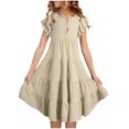 thumbnail image 2 of Qertyioot Robes pour Filles à Manches Volantées, Robe d'Été Trapèze Décontractée, Robe Midi Évasée à Étages avec Poches, 2 of 7