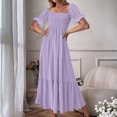 thumbnail image 1 of SMihono Robe Bohème d'Été pour Femmes Grande Taille Mode Décontractée d'Été Col Carré Uni Manches Courtes Femmes Robe pour Femmes Longues Robes, 1 of 8