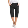 thumbnail image 1 of Timegard Womens Shorts Cotton Linen Elastic Waist Solid Color Summer Knee Length Trousers with Pockets, 1 of 5