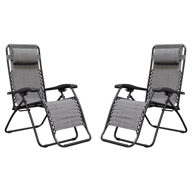 Caravan Canopy Infinity Zero Gravity Steel Frame Patio Deck Chair, Grey (Pair)