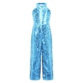 thumbnail image 3 of Xnihocha Combinaison à Sequins Brillants pour Filles, Col Halter, Combinaison de Concours, Costume Formel, Robe de Soirée, Bleu Ciel 8, 3 of 7