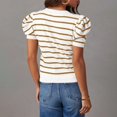 thumbnail image 4 of SDNall Femmes Manches Courtes Tricot Tops Tendance Col Ras du Cou Rayé T-Shirts Casual Été Chemisiers, 4 of 9