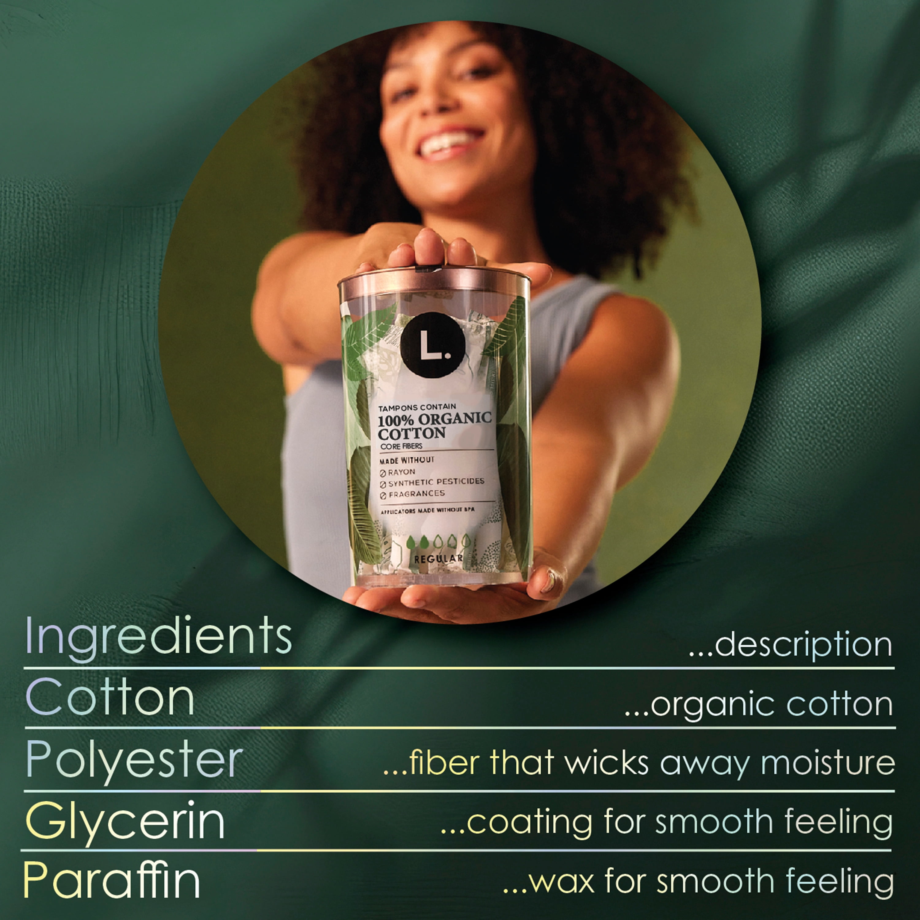Tampons L., fabriqués à partir de coton biologique, degré d’absorption régulier/super, emballage multiple, sans pesticides synthétiques, rayonne ni parfums, 18 U