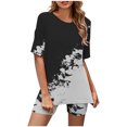 thumbnail image 2 of Ensembles d'Entraînement pour Femmes Mode Blouse à Col Rond T-Shirts à Manches Courtes Shorts Ensembles de Tenue Décontractée Ensembles 2 Pcs en Liquidation, 2 of 5