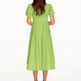 thumbnail image 4 of LOVZFMLL Robe Longue Décontractée pour Femme à Manches Bouffantes, Col en V, Vert Menthe, m, 4 of 9