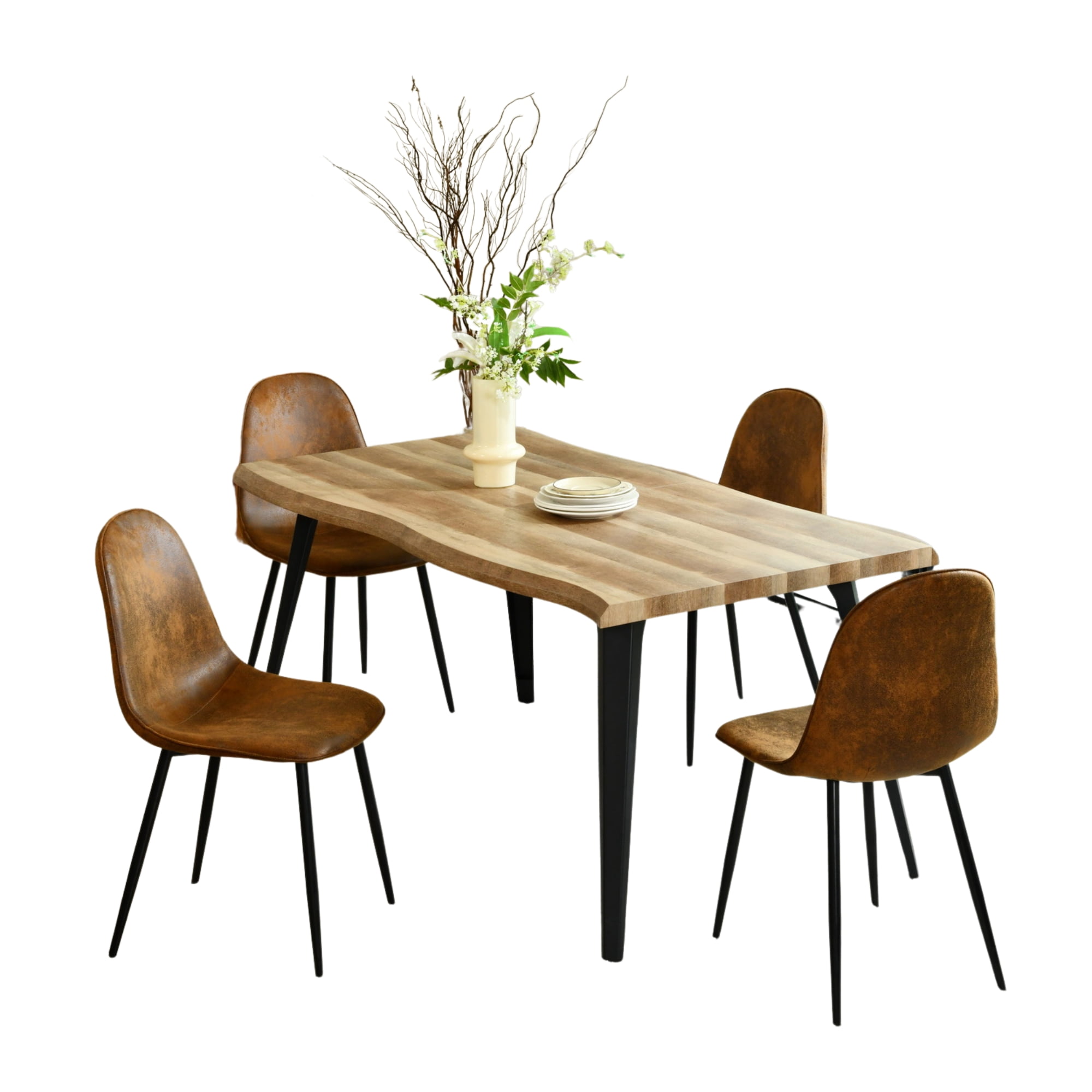 Ensemble de salle à manger rectangulaire moderne 5 pièces Homy Casa, table en faux bois avec 4 chaises rembourrées