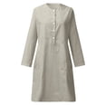 thumbnail image 4 of Daiosportswear Robe en Lin et Coton pour Femmes, Robe Chemise à Boutons à Manches Longues, Col Rond, Robe Habillée Décontractée Mini avec Robe Femme, Robes pour Femmes Beige 5X-Grand(XXXXXL), 4 of 5