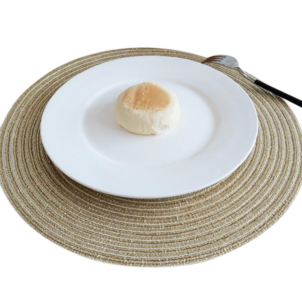 Ensemble de 4 Napperons Ronds Napperons Ronds en Coton Tressé pour Table de Cuisine Table à Manger Fête de Vacances, Or