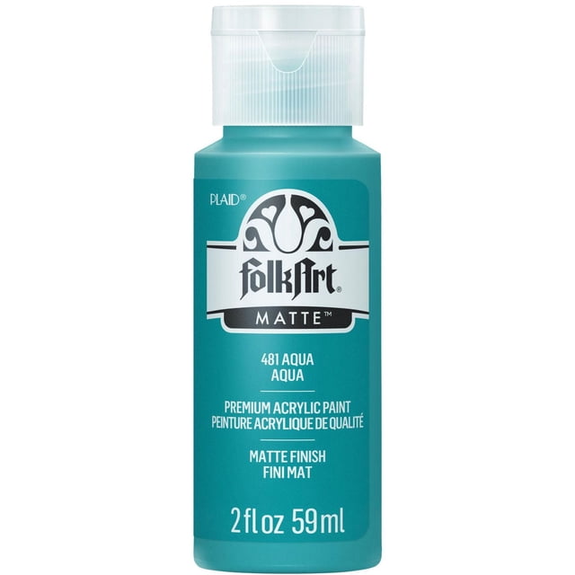 Folkart Peinture Artisanale Acrylique Mate 2 fl oz en aqua avec une Finition Mate et une Formule Acrylique de Qualité Supérieure, dans une Bouteille en Plastique avec Bouchon à Clapet, Idéale pour la Décoloration, le Pochoir et des Projets d'Artisanat Polyvalents sur Bois, Toile et Papier.