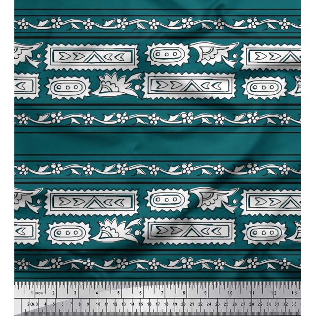 Soimoi Silk Fabric Ethnic Block Decor Fabric Printed Yard 42 Inch Wide