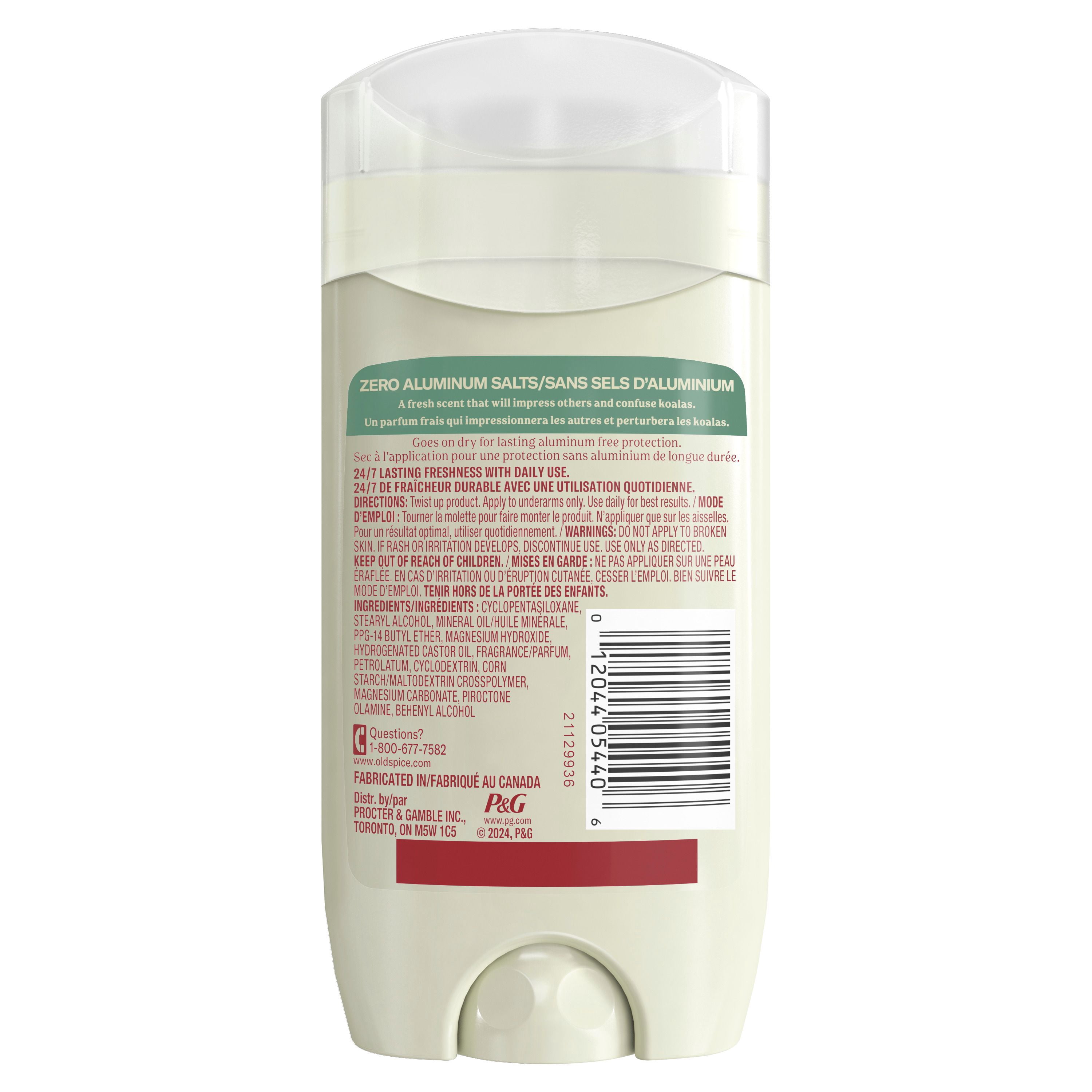 Désodorisant sans aluminium pour hommes Old Spice, Eucalyptus et huile de noix de coco