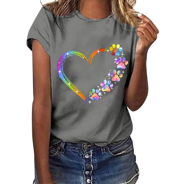 SMihono Hauts pour Femmes Été Chic Décontracté Femmes Décontracté Impression de Lettres Manches Courtes Col Rond T-Shirt Ample Blouse Hauts Grande Taille T-Shirt