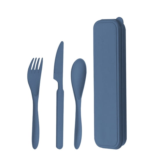 Blue Blue Travel Utensil Set Portable Cutlery Kit With Storage Case Knife Fork Spoon For Outdoor Camping Office Picnic 8.19X2.24X0.98Inch