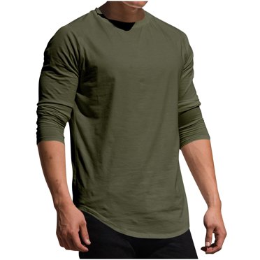 Jalioing Men's Casual T Shirt Basic Loose Long Sleeve Crew Neck Tee Shirt Fall Solid Color Pullover Shirts