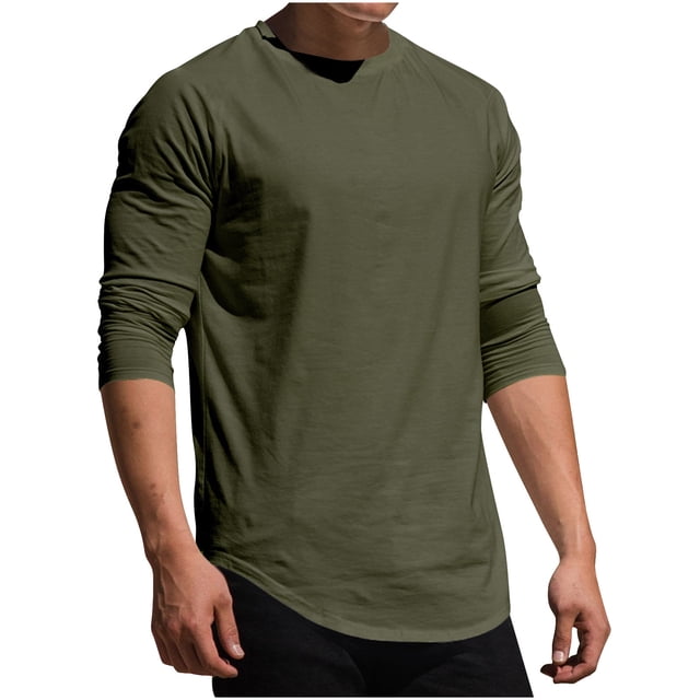 Jalioing T-Shirt Décontracté pour Homme, Basique, Ample, à Manches Longues, Col Ras du Cou, T-Shirt d'Automne, Couleur Unie, Chandail à Enfiler