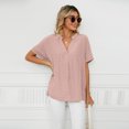 thumbnail image 4 of FJUCHAI Womens Shirts V Neck Short Sleeve Buttons Tops Tee Solid Color Blouse Loose Fit S-XXL, 4 of 10