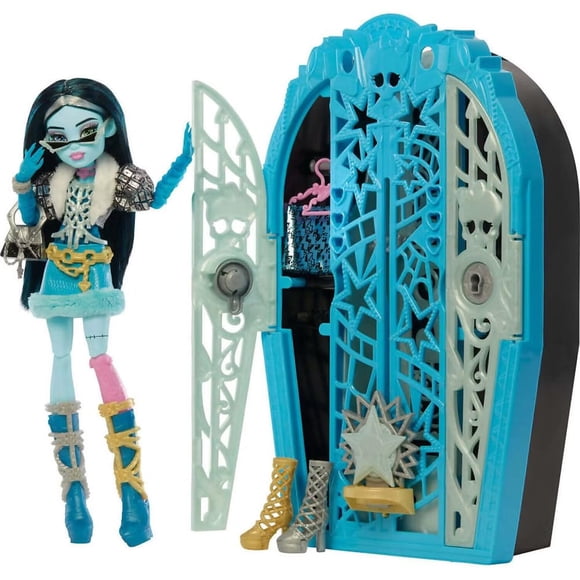 Monster High Poupée Skulltimate Secrets et Ensemble d'Accessoires, Hauntlywood Mysteries Frankie Stein avec Garde-Robe Révélatrice et 19+ Surprises Glam comme