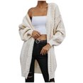 thumbnail image 1 of IROINID Women's Open Front Cardigans Sweater Solid Color Casual Mid-Long Long Sleeve Knitting Cable Sweaters Tops, 1 of 6